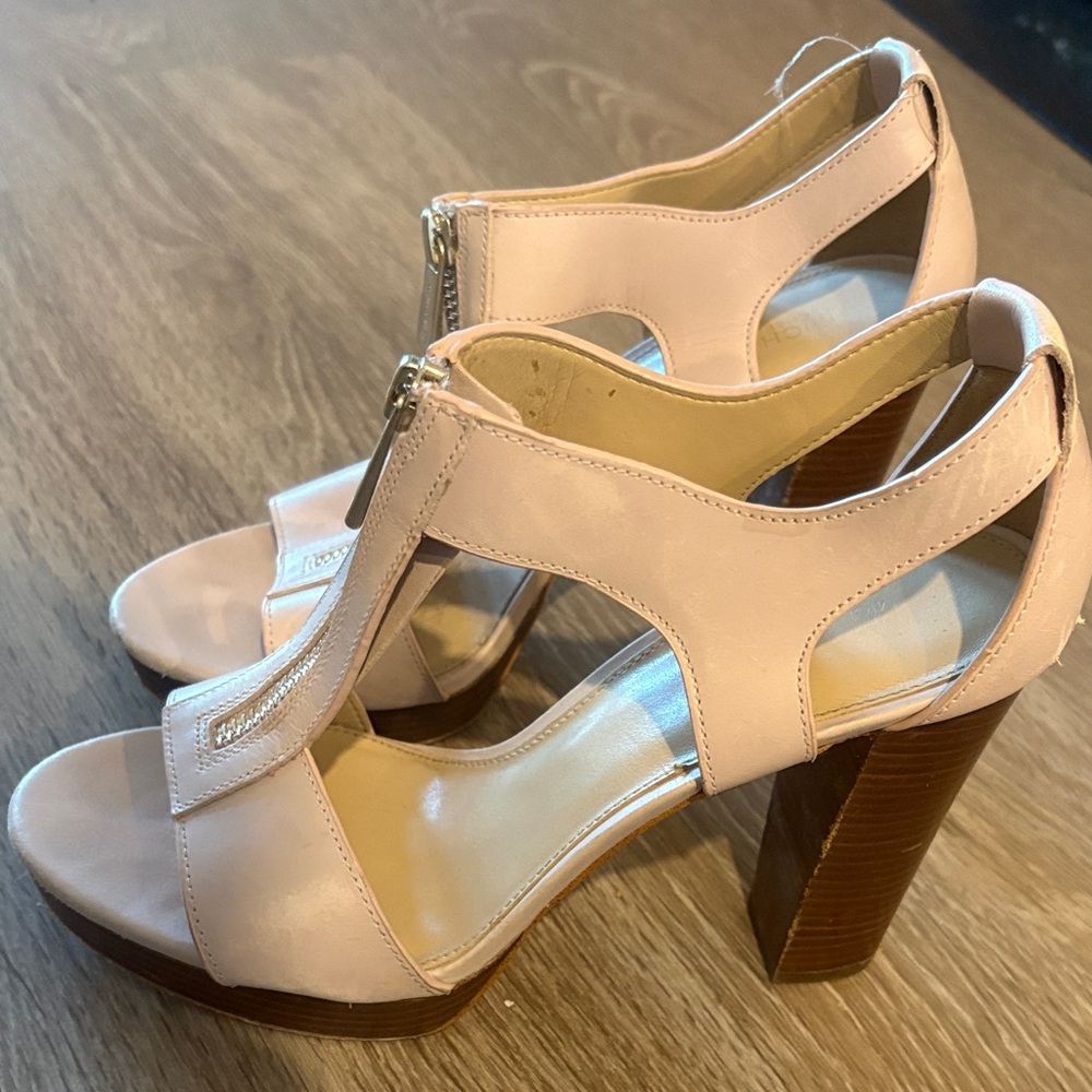 Michael Kors Blush Pink High Block Heel Sandals with Front Zip